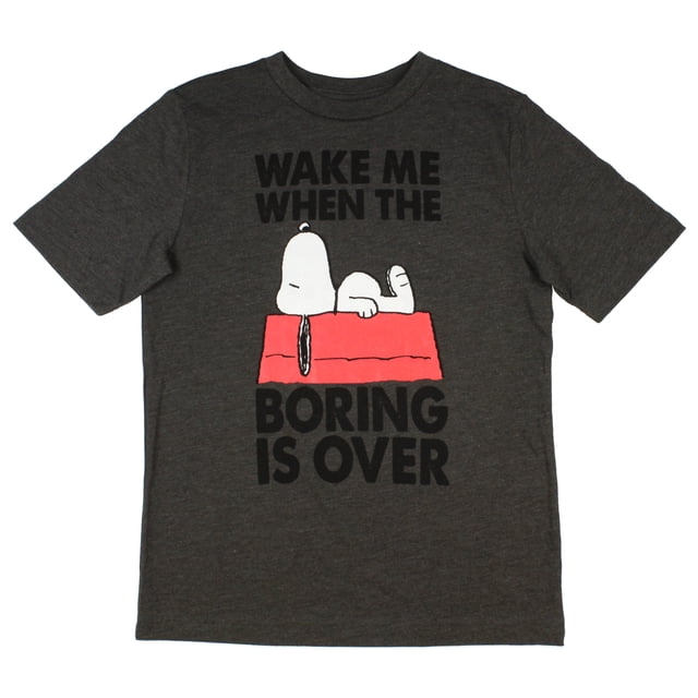 Peanuts Garçon Snoopy Réveille-Moi Quand l'Ennui Est Fini T-Shirt Graphique LG, Charbon