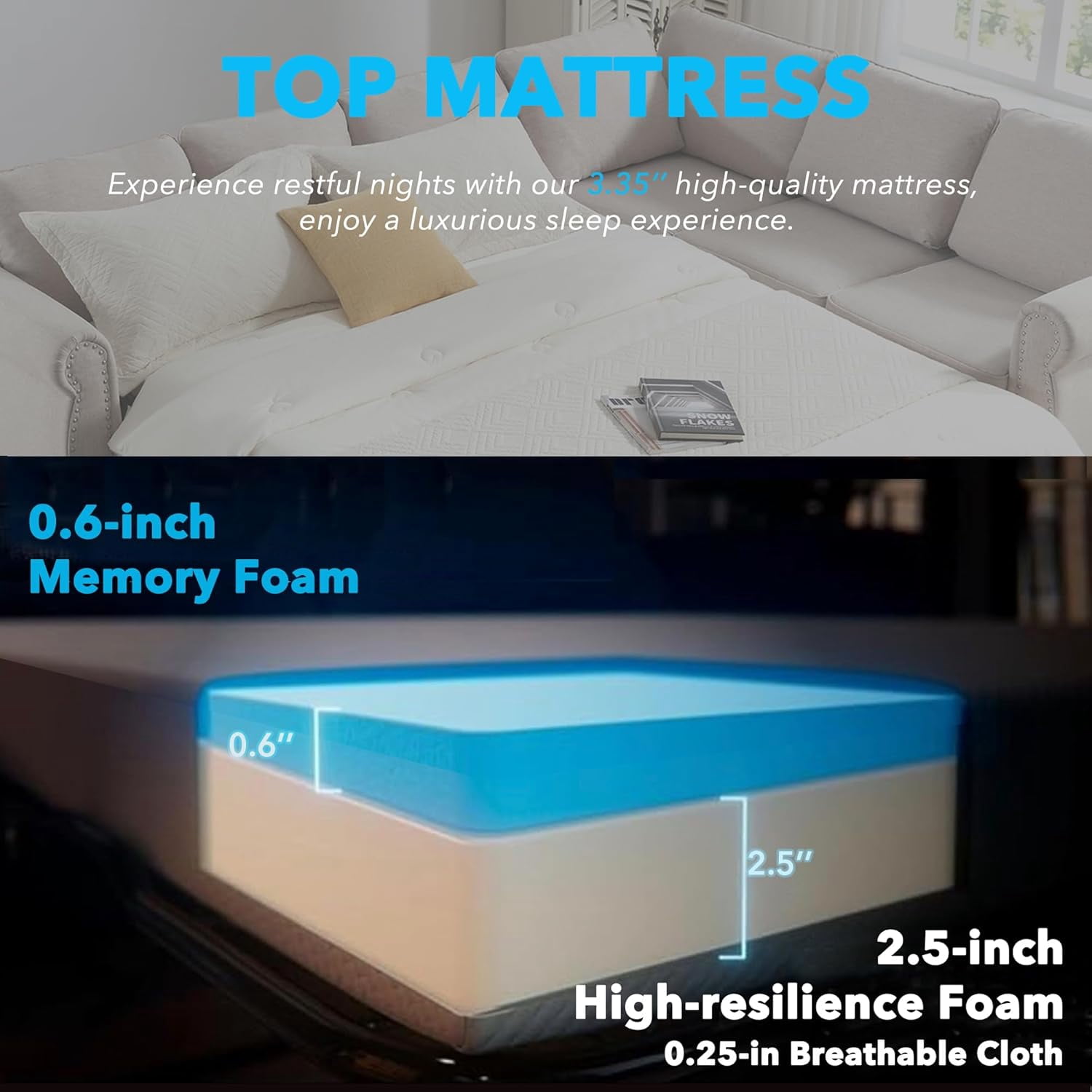 Sleeper Sofa Bed, Pull Out Couch with Mattress, 104'' 6 Seater Upholstery Sectional Couches, Modern Comfy L Shape Sofa Couch, Living Room Furniture for Living Room, Apartment, Studio, Beige