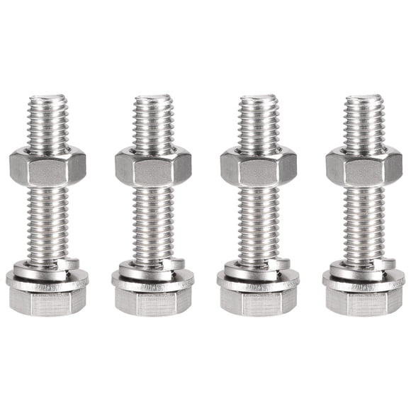 Unique Bargains M10 x 50mm 304 Stainless Steel Hex Head Screws Bolts, Nuts, Flat & Lock Washers Kits 4 Sets