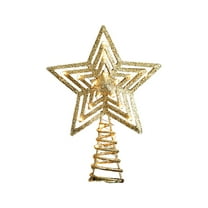Gold Christmas Tree Topper,8.87×5.9inch Hollow-Out Star Tree Topper with Warm White Lights,Pre-lit 5 Point Star Treetop,Lighted Wire Star with Lights for Christmas Tree Home Decoration