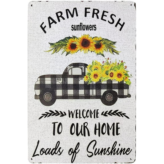 Farm Fresh Sunflower to Our Home Retro Truck Vintage Metal Tin Signs Farmhouse Kitchen Wall Decorative Garden Country Home Decor 8X12Inch