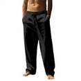 thumbnail image 2 of Resicozy Men's Linen Pants Beach Casual Cotton Summer Lightweight Elastic Waist Drawstring with Pocket Black M, 2 of 5
