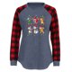 thumbnail image 4 of Camisas Navideñas A Cuadros Para Mujer, Manga Larga Con Estampado A Cuadros, Costura, Manga Larga, Cuello Redondo, Camiseta de Béisbol Raglán Odeerbi ODB208149, 4 of 4
