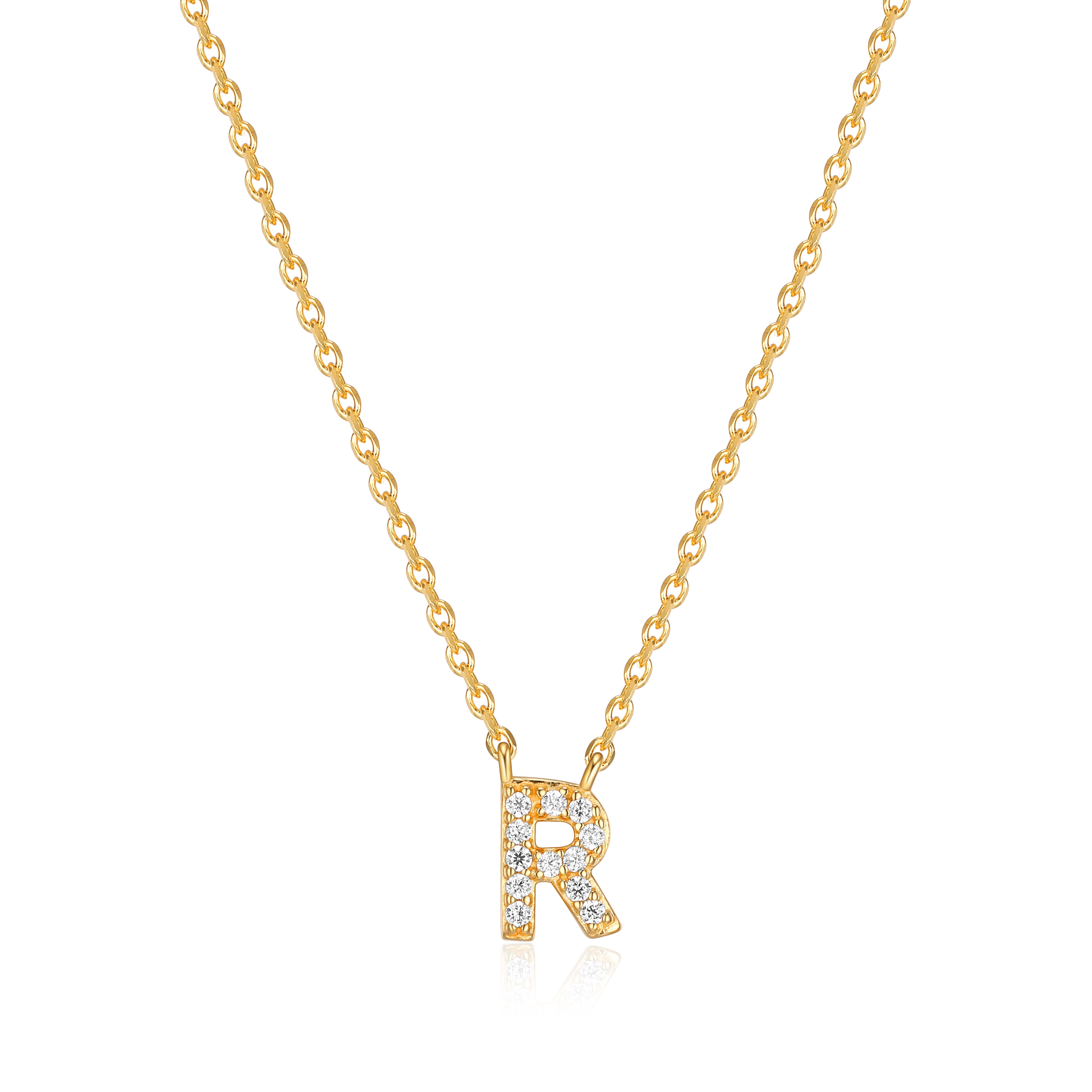 Forever Facets "R" CZ Necklace in Gold over Sterling Silver, Adult Female