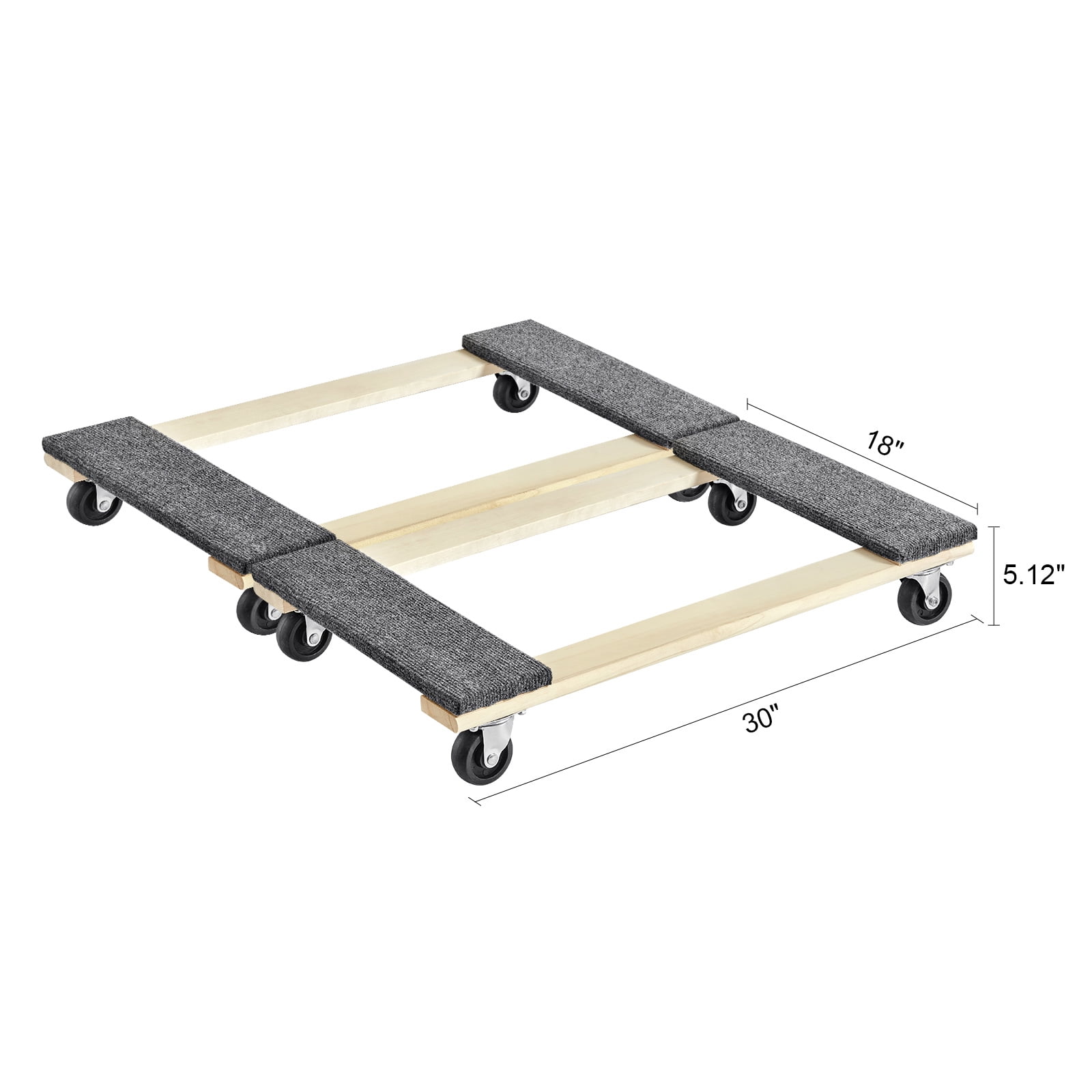 KFFKFF Moving Equipment, 1000 lbs Per Unit Weight Limit, Set of 2, 18" x 30", 8 x 3" PP Rotating Wheels, Robust Hardwood Furniture Transport Dolly, Relocation Dolly