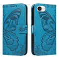 thumbnail image 1 of Wallet Case for iPhone 16e Embossed Butterfly with Strap & Stand Blue, 1 of 7