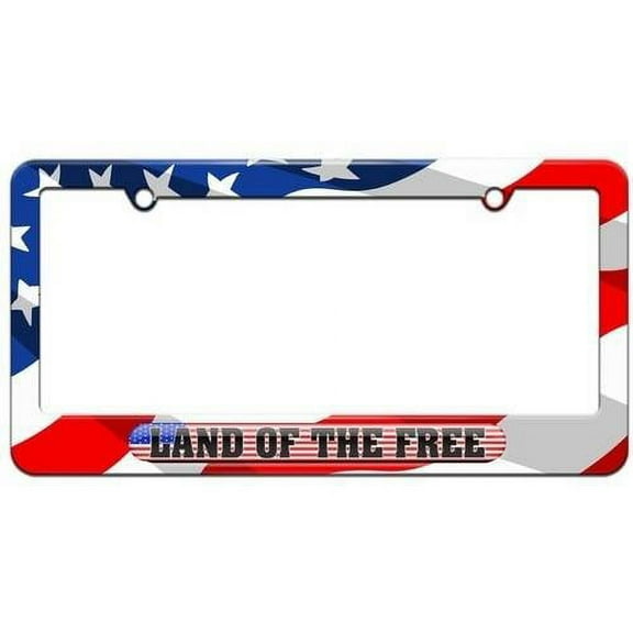 Land Of The Free, USA Country Flag License Plate Tag Frame, American Flag Design