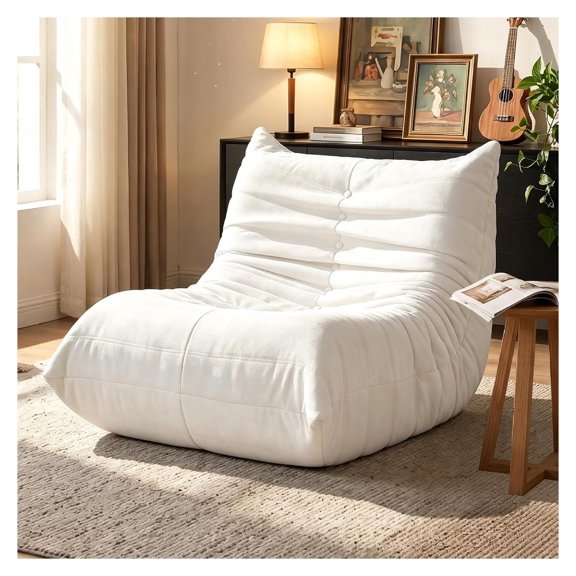 Bean Bag Chair for Adults, Line Fabric Lazy Sofa, Memory Foam Filled Lounge Chair, White - Living Room, Bedroom, Office Furniture