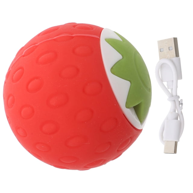 Pelota interactiva para gatos con cable tipo C, forma de fresa, automática, con movimiento activado, juguete eléctrico para gatos de interior y exterior