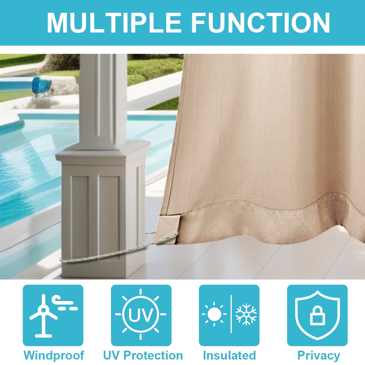 TOPCHANCES 2 Panels Outdoor Curtains for Patio, Waterproof Weatherproof Privacy Curtains 3D Embossed Pattern, Thermal Insulated Grommet Top and Tab Bottom Drapes, W52in x L94in