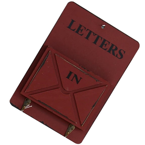 Supvox Wall Mounted Mail Holder with Key Hooks Red Vintage Letter Box for Decor