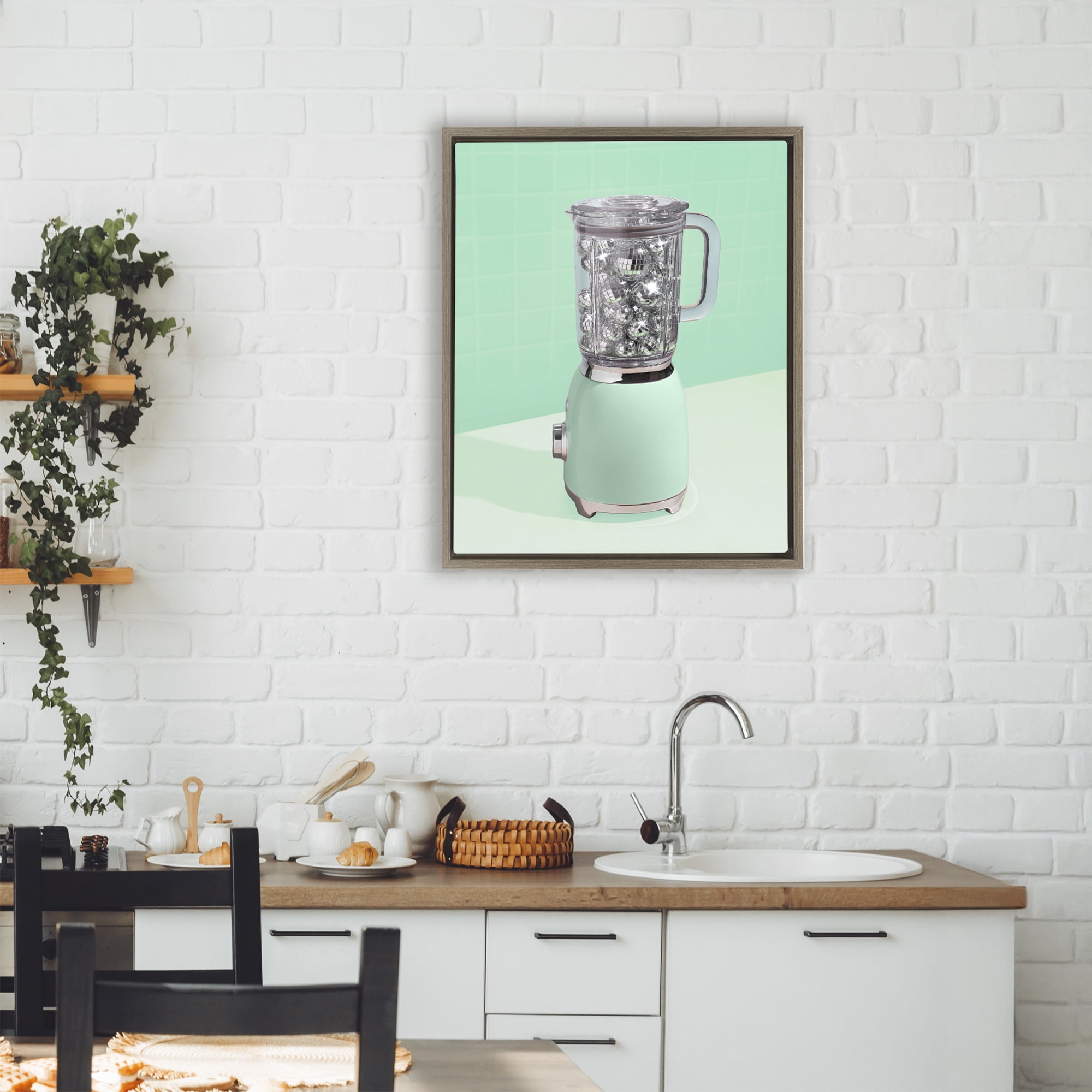 Stupell Industries Disco Drink Blender over Green Brown Framed Floater Canvas Wall Art, design by LISH Creative