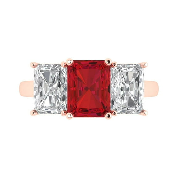 Clara Pucci 14K Rose Gold 4ct Tourmaline Three-Stone Ring for Women