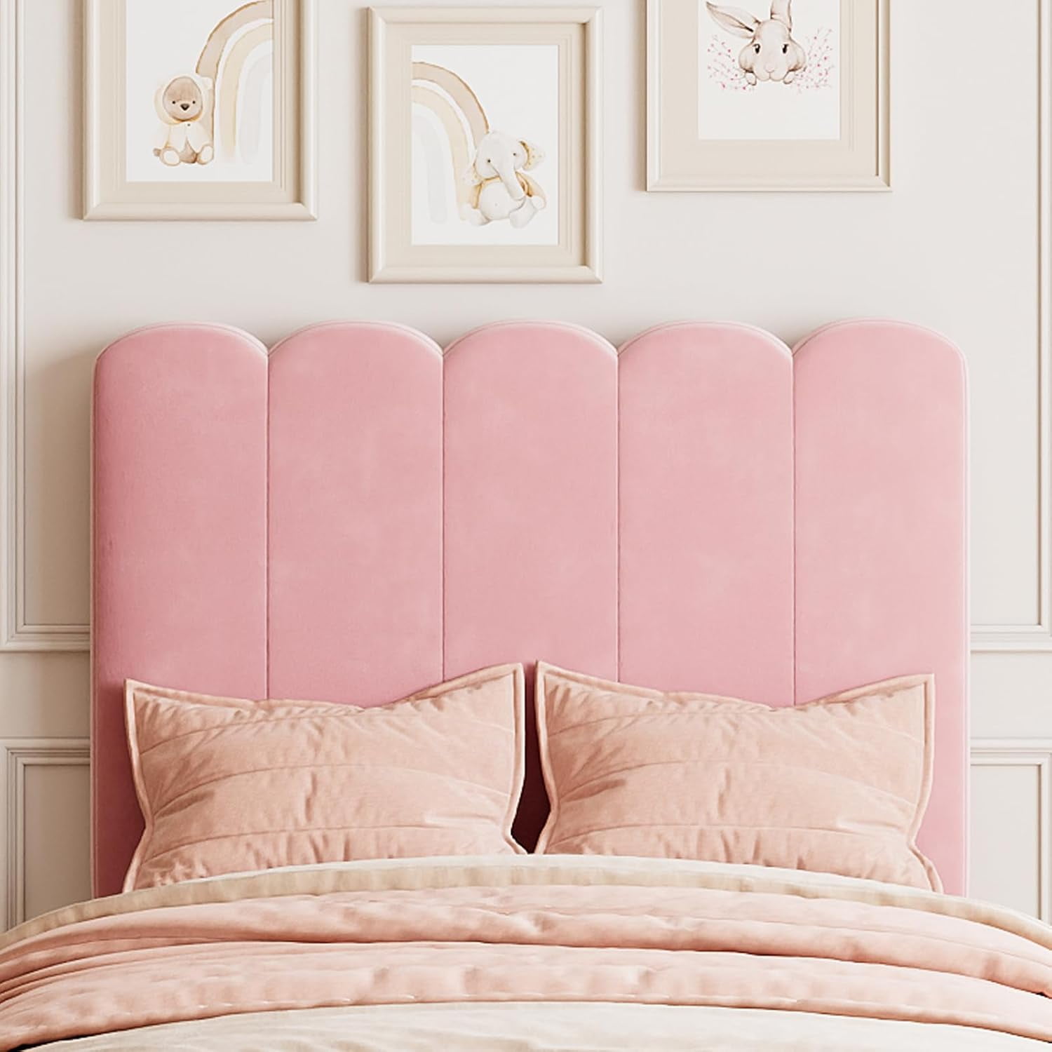 Homhougo Twin Bed Frame with Storage Drawer and Headboard, Velvet Upholstered Twin Platform Bed Frame for Girls, Strong Wooden Slats Support, Noise-Free, Easy Assembly (Pink)