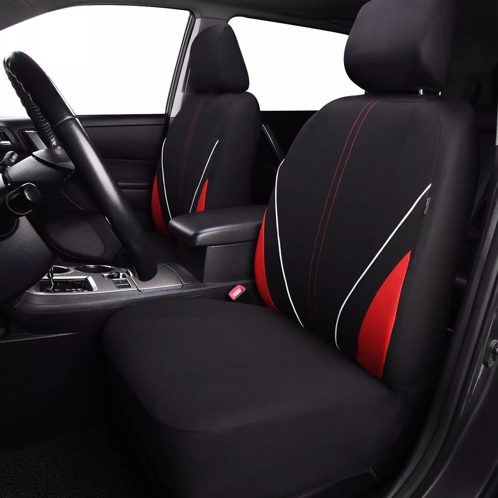 Flying Banner Car Seat Covers Front Rear Full Set Protectors Auto Interior Car Accessories Rear Bench Split 40/60 50/50 60/40 Piping Sporty Red Black