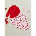 thumbnail image 3 of Suealasg Little Girls 2Pcs Valentine's Day Clothes 2T 3T 4T 5T 6T 7T 8T Kids Girls Long Sleeve Turtleneck Top +Bow Heart Print Slip Dress Spring Fall Casual Dress for Child Girls, 3 of 7
