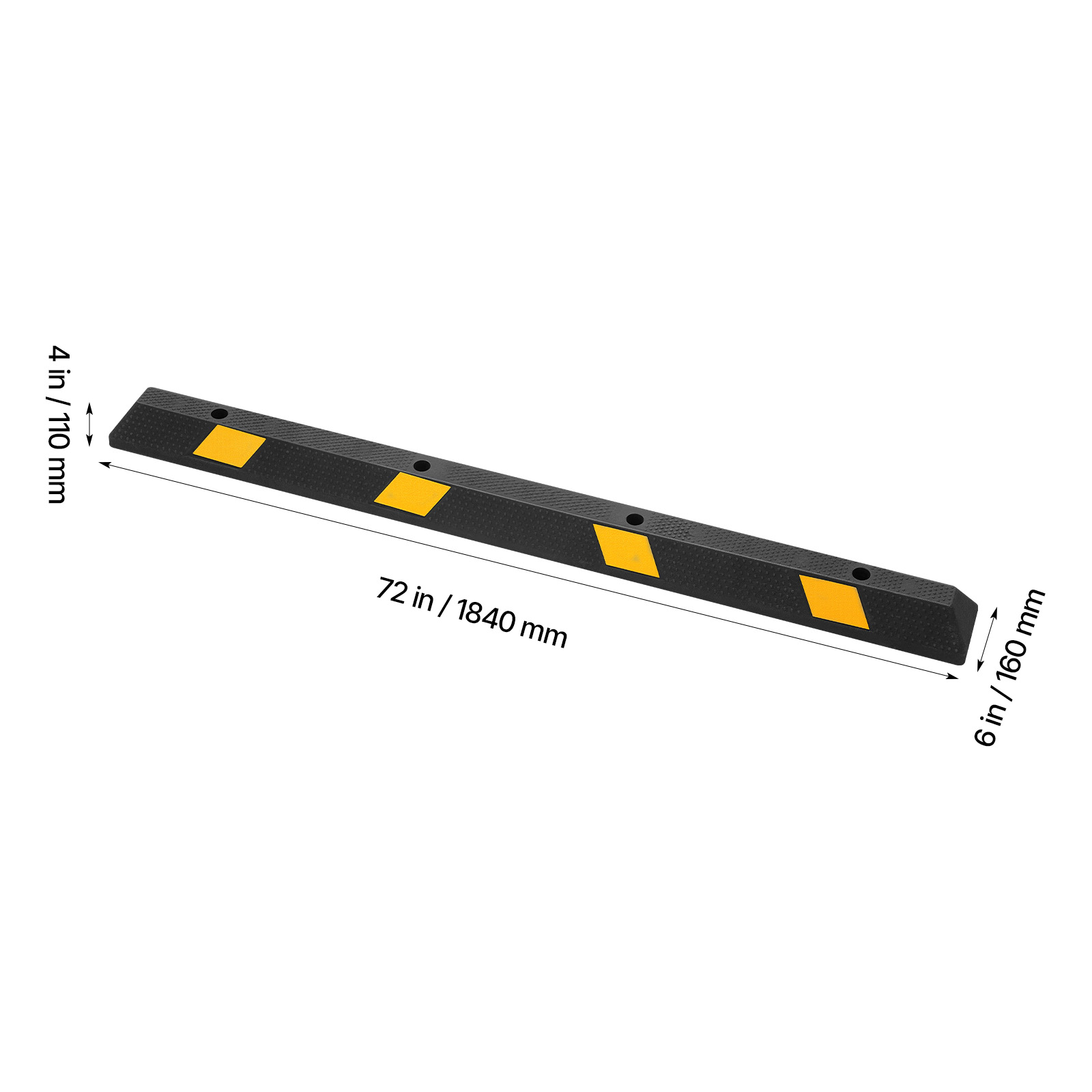 KFFKFF 72-Inch Parking Stopper, Set of 2 Durable Garage Parking Aids, Rubber Curb Floor Stop with Reflective Strips, Tire Guide Blocks for Cars, Vans, and Trucks