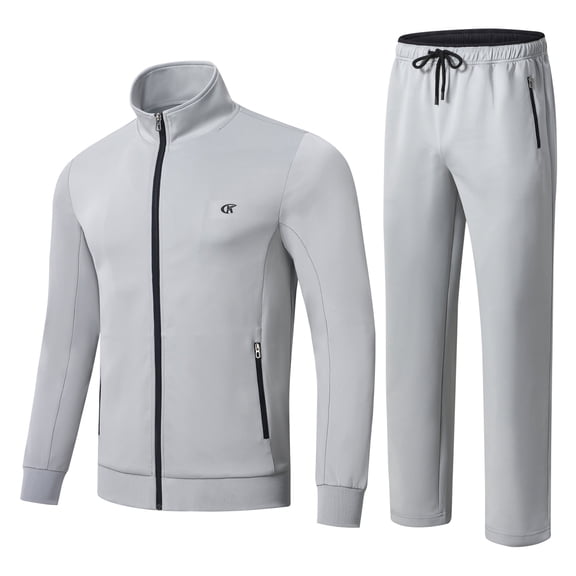 Muvtei Men's Tracksuits 2 Pieces Set Long Sleeve Causal Full Zip Hiking Jogging Gym Sports Sweatsuit for Men 2 Piece Outfits Darkgrey-L