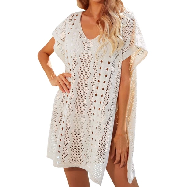 Traje de baño Prolriy para mujer, moda de verano para mujer, tejido de punto ahuecado, elegante, para playa, bikini, blusa, vestido de playa, ropa de baño, para mujer, color beige