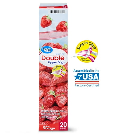 Great Value Fresh Seal Gallon Storage Double Zipper Bags, 20 count