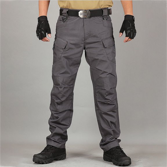 Waterproof Ripstop Stretch Tactical Pants Men Multi Pockets Outdoor Camping Travel Work Cargo Pants Belt Not Included Gray L