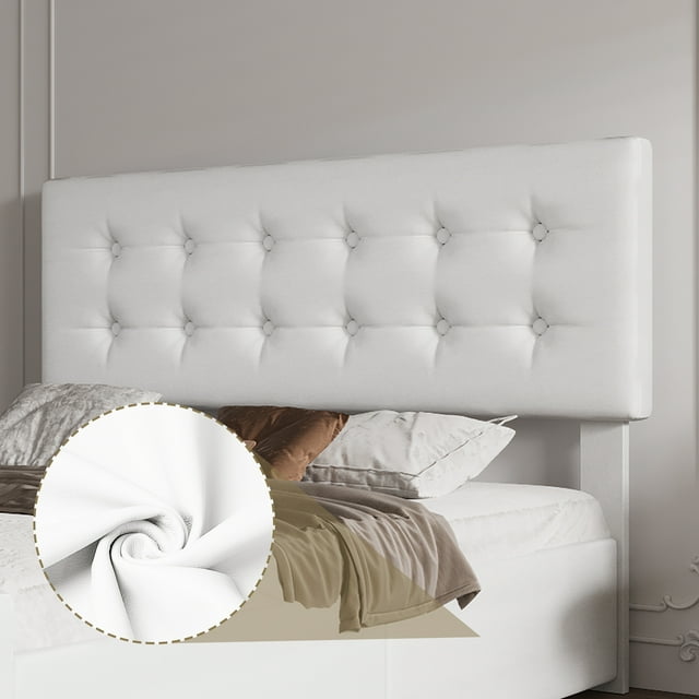 Full Size Platform Bed Frame with 4 Storage Drawers & Headboard,Faux Leather or Linen, Button Tufted Platform, Strong Wooden Slats,No Box Spring Needed