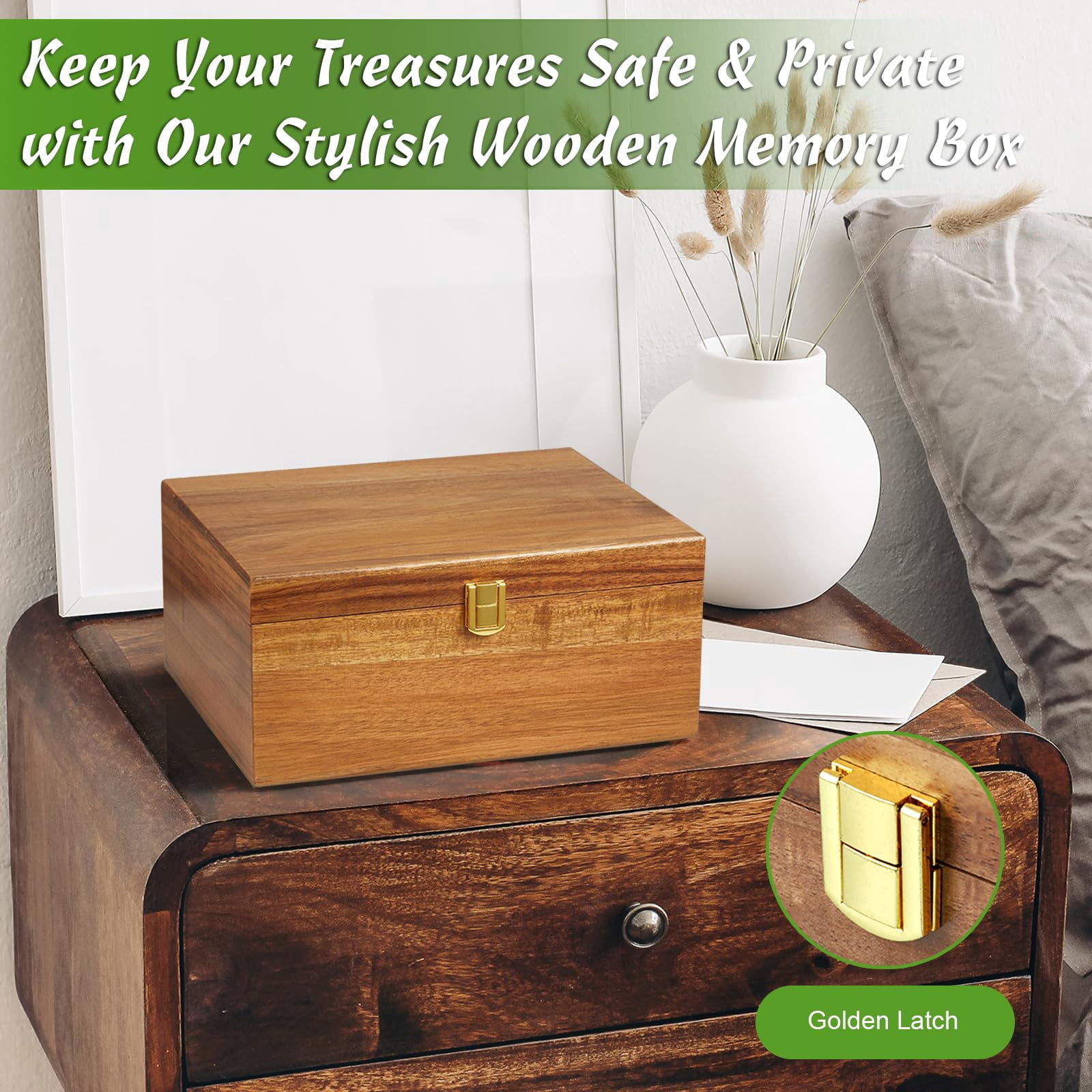 Wooden Keepsake Box  Large Storage With A Hinged Lid Memory Treasure For Crafts And Photo