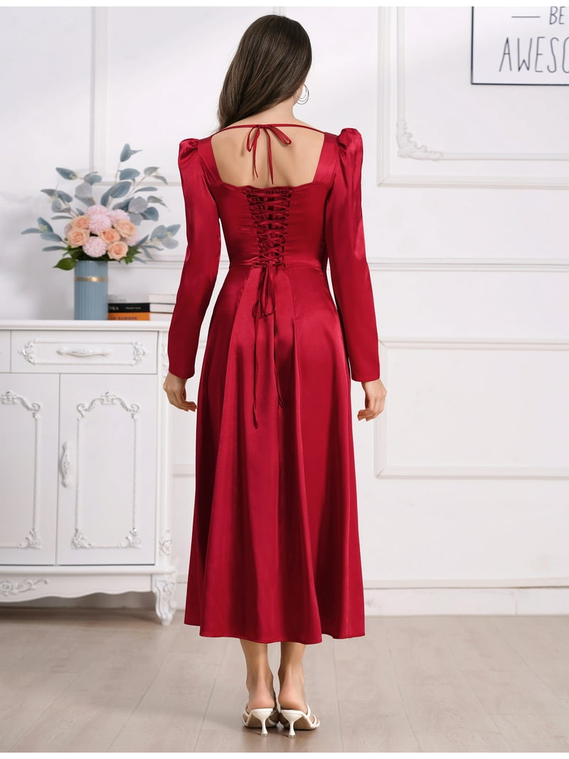 baby blue dresses for baby shower Womans Hip Long Backless Dress With Puff Sleeves – Lotus Corner main image 0