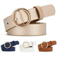 thumbnail image 3 of Faithtur Ceinture Unisexe Couleur Unie Boucle Ronde Cuir Souple Résistant à l'Usure Mode Rétro Classique, 3 of 4