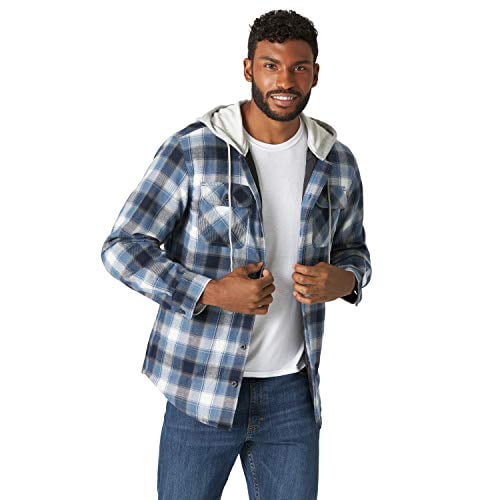 Wrangler Authentics Men's Wrangler Authentics Men's Long Sleeve Quilted  Lined Flannel Jacket with Hood Shirt, -Vintage Night, X-Large 