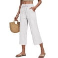 thumbnail image 2 of Cotton Linen Pants Womens Straight Leg Casual Capris 2026 Summer Beach Vacation Cropped Trousers Plus Size Drawstring Capri Pants White XL, 2 of 5