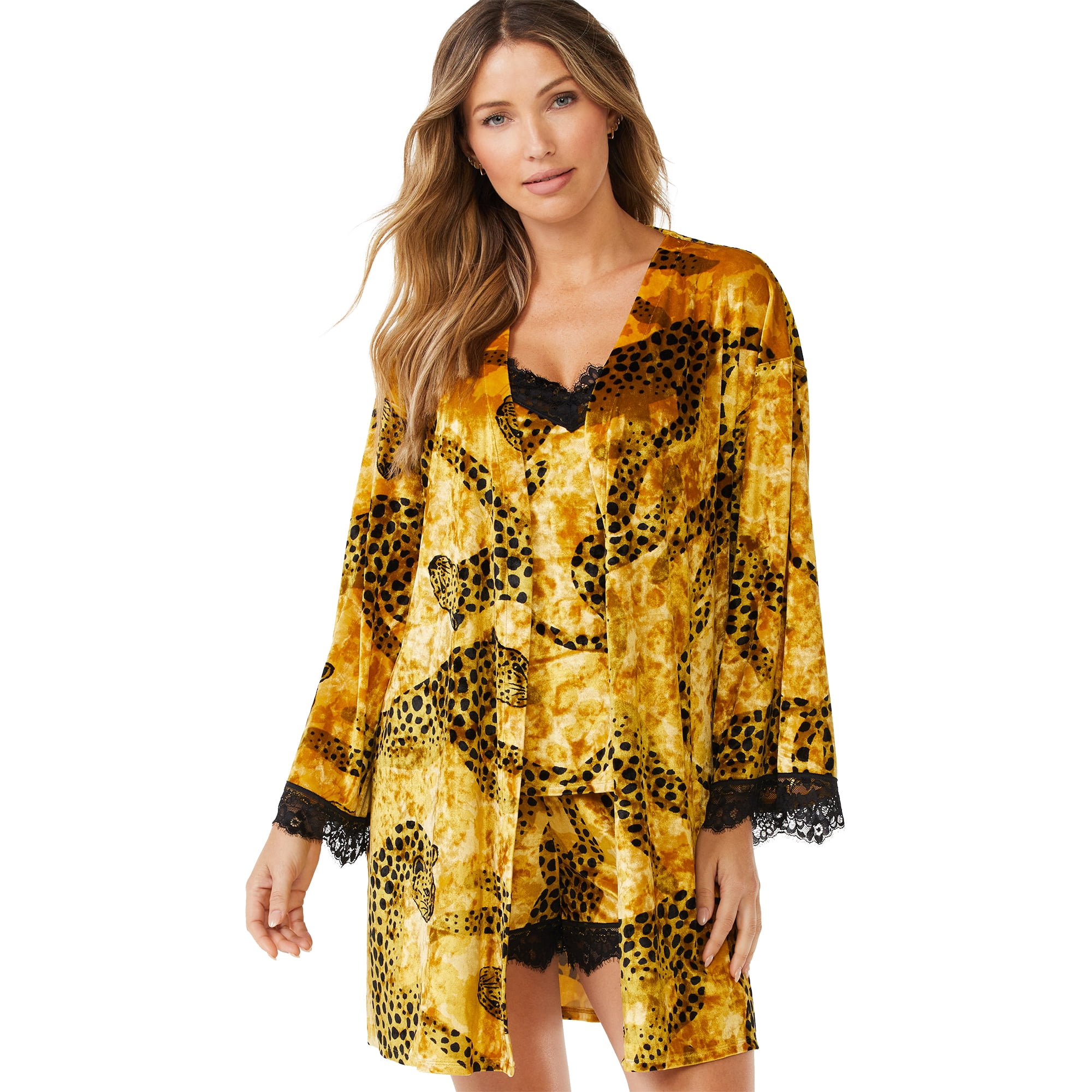 Sofia Intimates by Sofia Vergara Women's and Women's Plus Size Crushed Velvet Cami, Tap Pants and Robe Set, 3-Piece