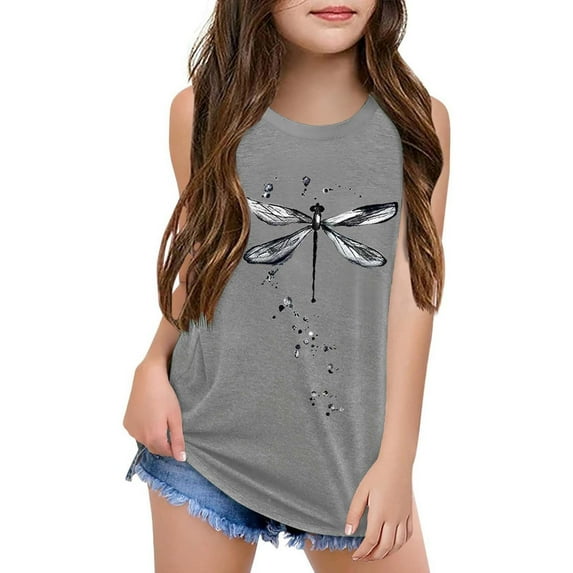 shoper Tank Tops for Girls Kids Summer Casual Cute Sleeveless Crewneck Graphic T Shirt 4th of July Shirt Outfits Kids Usa Tank Tops Age 2-10 Years