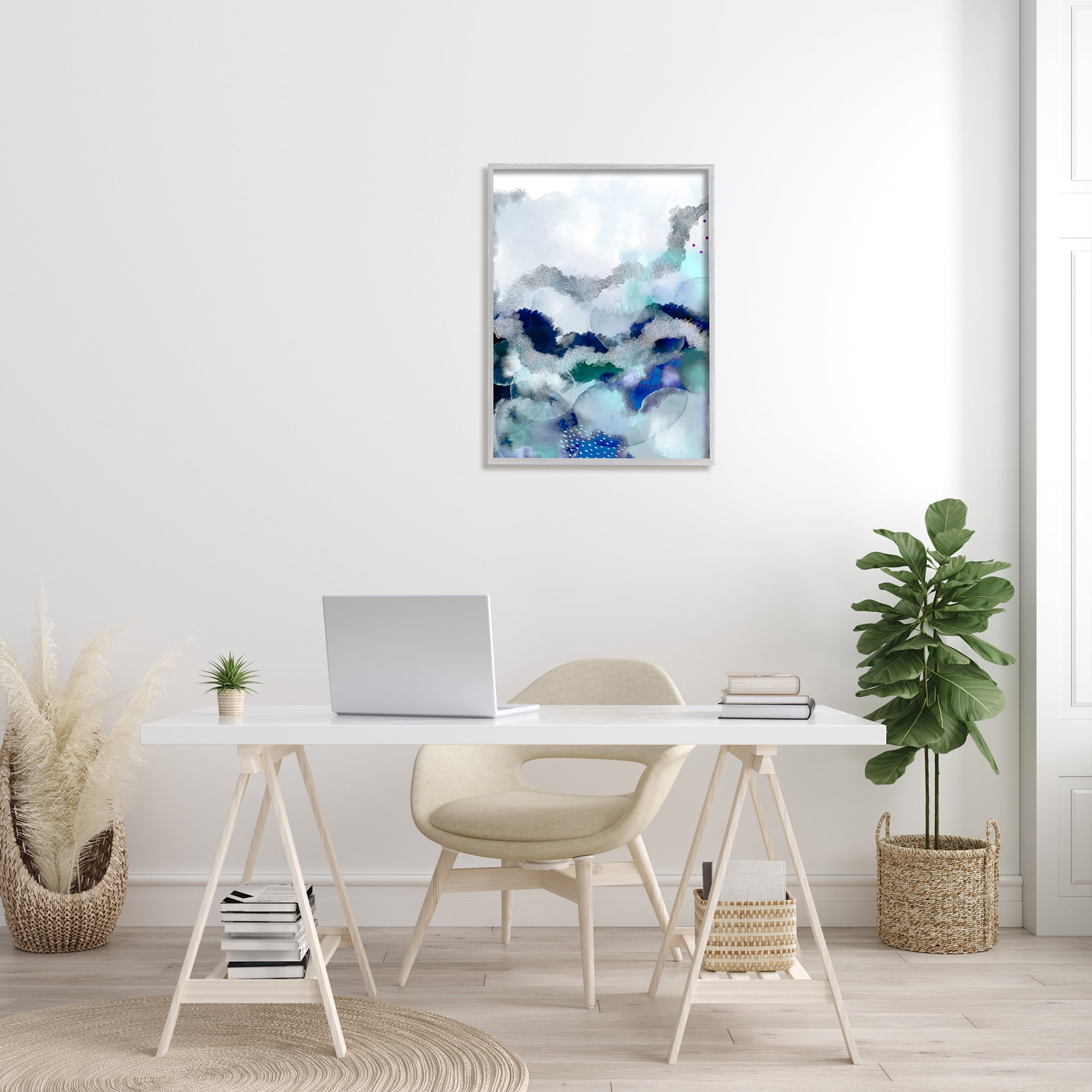 Stupell Industries Bubbling Sea Floor Abstraction Fluid Blue Green Abstract Painting Gray Framed Art Print Wall Art, 24 x 30