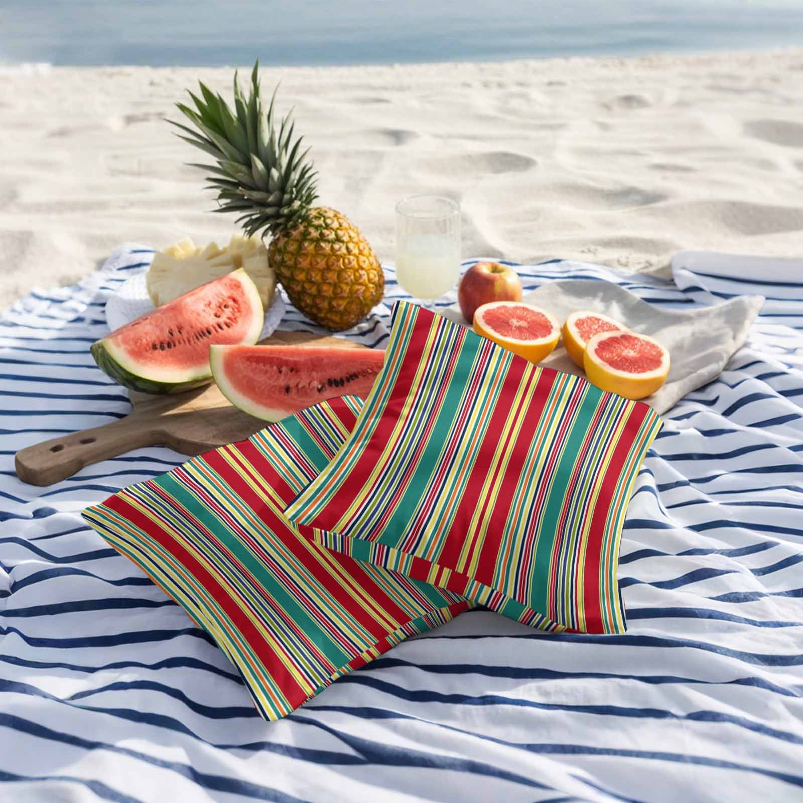 Outdoor Waterproof Throw Pillow Covers Set of 2 Red Striped Decorative Pillowcases Square Outdoor Pillows Cushion Case 16x16 Inch Geometric Green Yellow Stripes Patio Pillows for Couch Sofa Bed