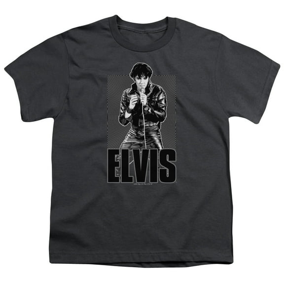 Trevco ELV356-YT-3 Elvis Presley & Leather Youth 18-1 Short Sleeve T-Shirt, Charcoal - Large