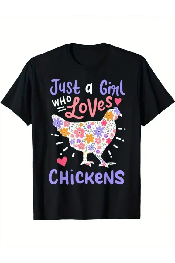 childrens wear Retro Cute Floral Chicken T-Shirt Just a Girl Who Loves Chickens Graphic Tee for Girls Kids Toddler