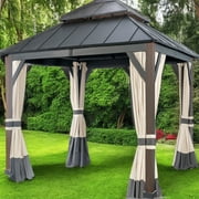 16x12ft Double Galvanized Steel Hard Top All-Weather Outdoor Gazebo with Metal Frame Features Ventilation, Netting, and Curtains - Ideal for Patios, BBQ, Hot Tub, Gardens, and Lawns