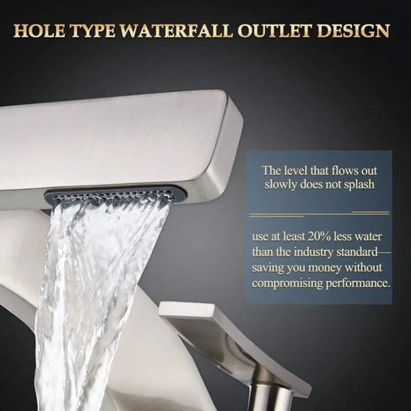 Waterfall Bathroom Sink Faucet Brushed Nickel 1 Hole Vanity Basin Mixer Single Handle Tap