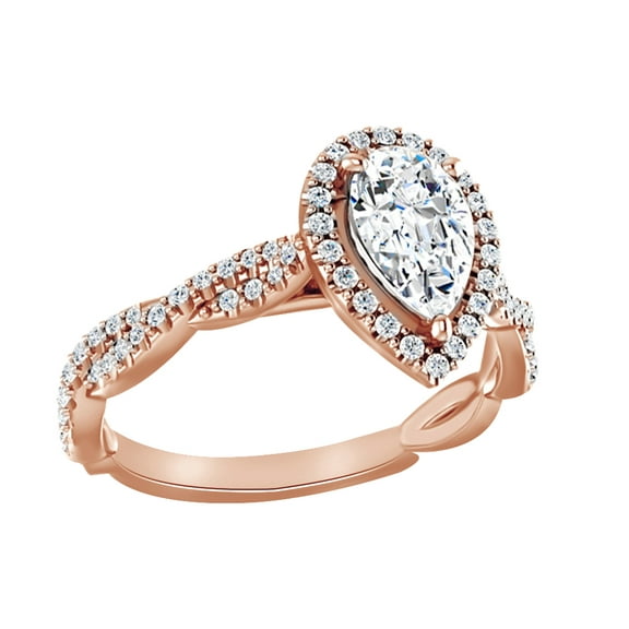 AFFY Pear & White Moissanite With Natural Diamond Engagement Ring In 14K Solid Rose Gold, Size-11.5
