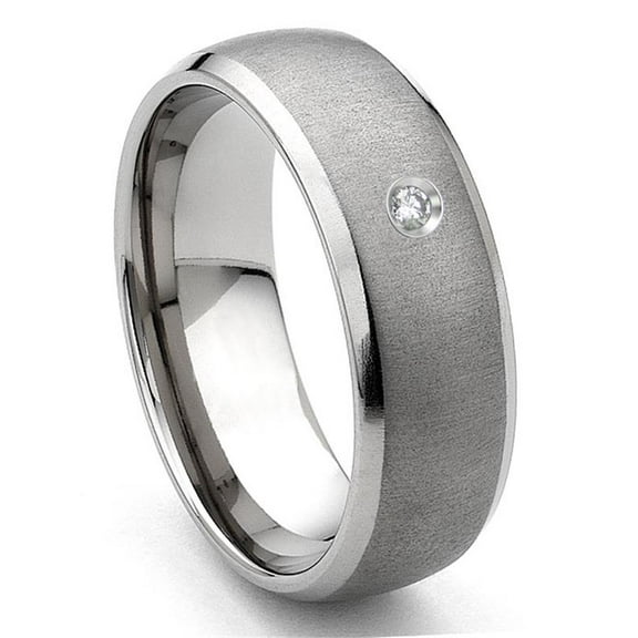 Titanium Kay Tungsten Carbide Diamond Satin Finish Dome Men's Comfort Fit Wedding Band Ring with Bevel Edges Sz 10.0
