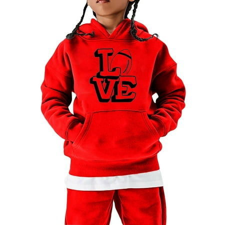 

Zhuashum Fall Winter Boys Girls Warm Sweatshirt Letter Print Hoodies Pullover Round Neck Long Sleeeve Outfits Weekend Adorable Kid Clothings Red 9-10 Years