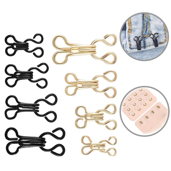 Liyquint 80Pairs Sewing Hooks and Eyes Closure, Metal Hooks Replacement, 4 Sizes Sewing Accessories for Clothing Skirt Trousers DIY Craft- Gold & Black