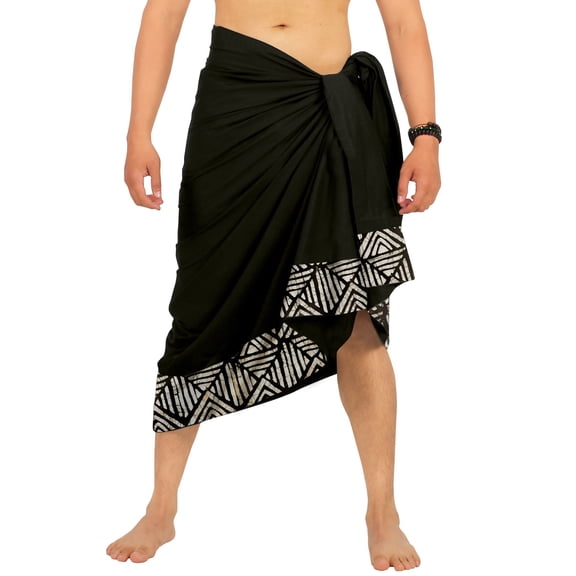 LA LEELA Men's Pareo Regular Swimsuits Sarong Long Swim Beach Wrap One Size Black, Geometric Summer Vacation Party
