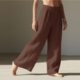thumbnail image 5 of Linen Pants Women Wide Leg Palazzo Summer Flowy Pants Beach Vacation Clothes Elastic Waist Travel Trousers with Pockets Brown XL, 5 of 5
