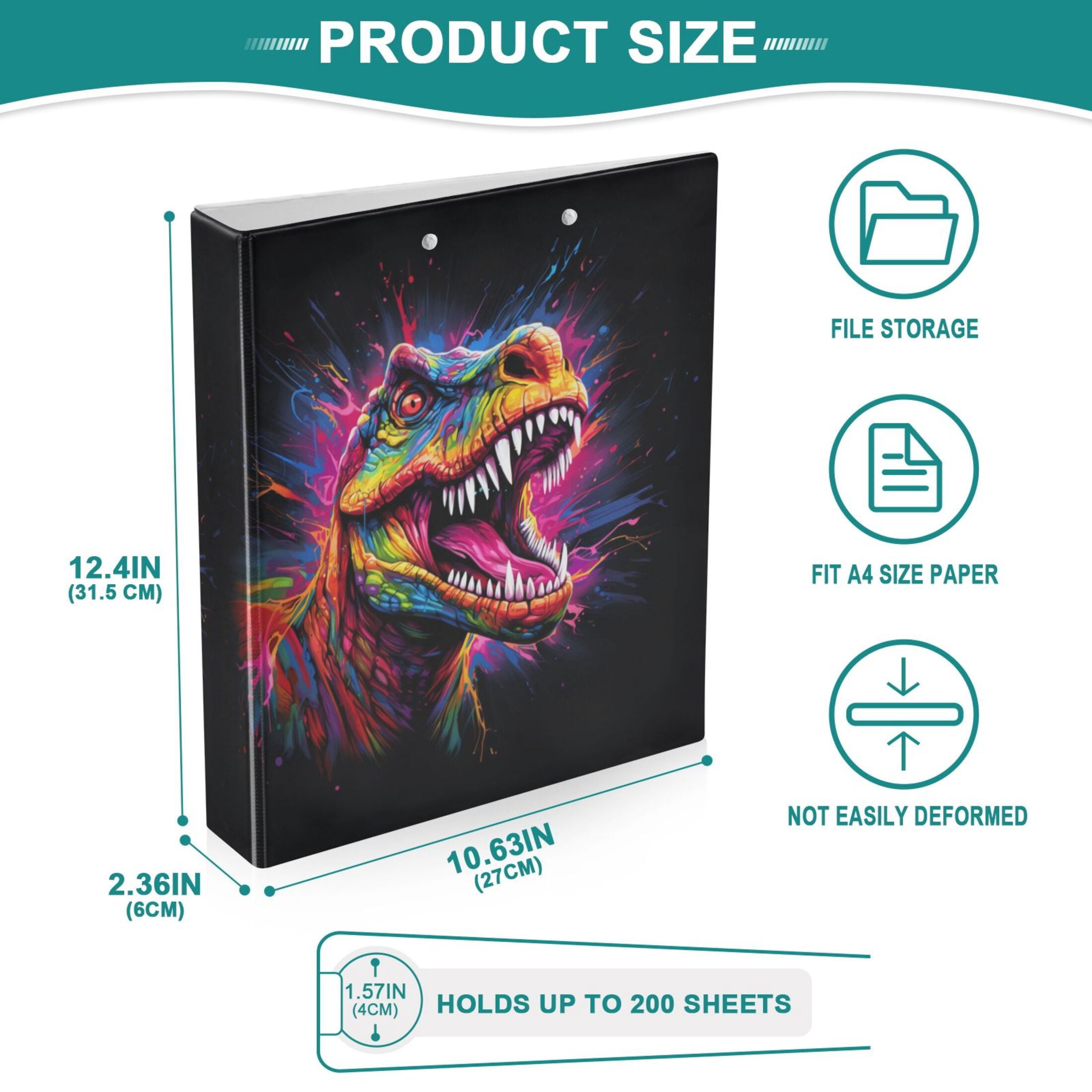 joogoo Cool Dinosaur Hardcover 3 Ring Binder 1.5" Round Rings Interior Pockets Binders Organizer 1 Pack