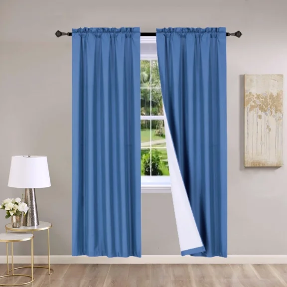 2 Piece royal blue solid color matte light filtering blackout panel window curtain treatment with rod pocket 100% privacy 37" inch wide X 108" inch length each panel R64