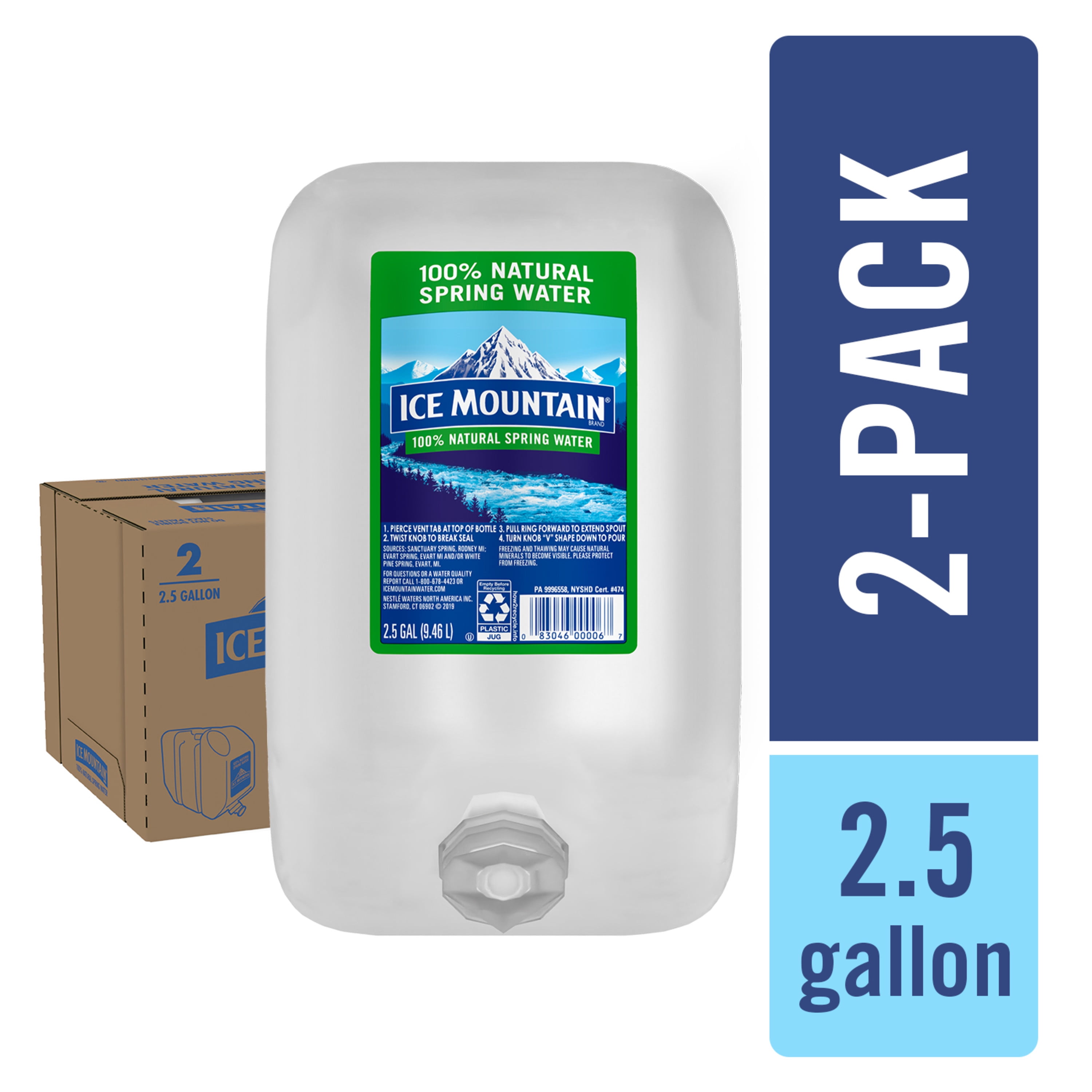 ICE MOUNTAIN Brand 100 Natural Spring Water, 2.5gallon plastic jugs