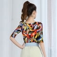 thumbnail image 4 of Multicolored Print Adult Elbow Length Dance Tops Clothes For Ladies For Tango Rumba Cha Cha Cha Pasodoble Dance, 4 of 5