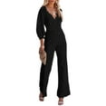 thumbnail image 1 of Seyurigaoka Womens Lace One Piece Jumpsuit Floral Long Sleeve V Neck Hollow Out High Waisted Wide Leg Rompers Pants Bodysuits, 1 of 9